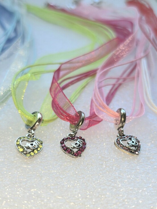 Jewelry - MOM Heart Crystal Pendant Ribbon Necklace Bright Neon Fluorescent Mothers Gift